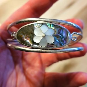 Vintage Alpaca Abalone Silver Mexican Cuff Bracelet